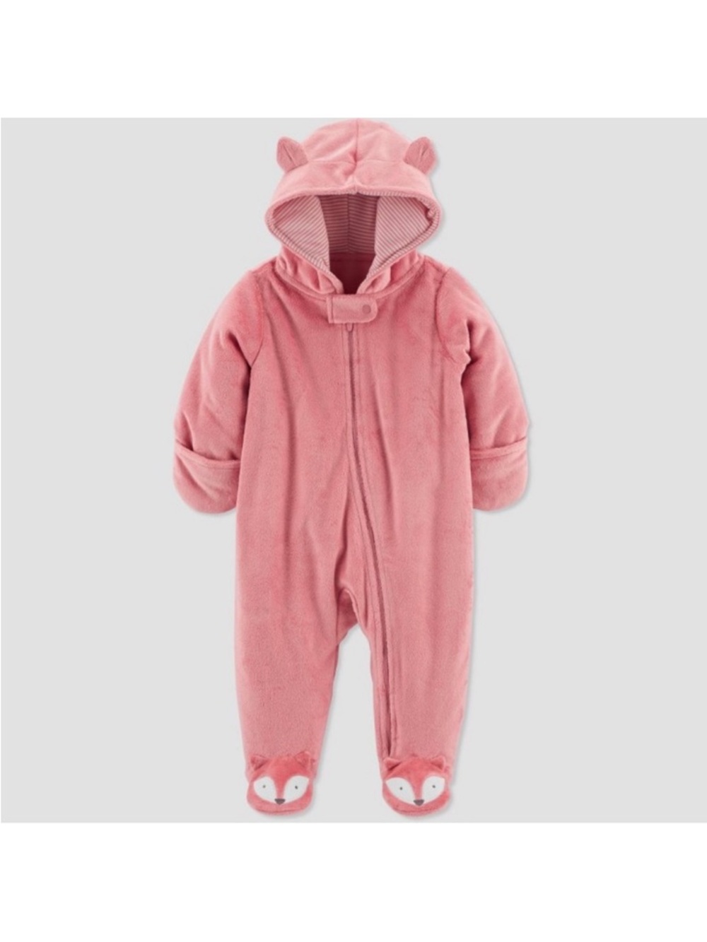 Pink Fleece Hooded Fox One-Piece with Footies NWT